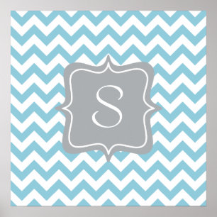 Blue und White Zigzag Monogram Poster