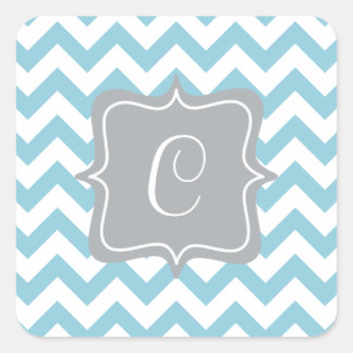 Blue und White Zigzag Monogram Quadratischer Aufkleber