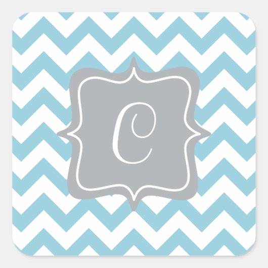 Blue und White Zigzag Monogram Quadratischer Aufkleber (Vorderseite)
