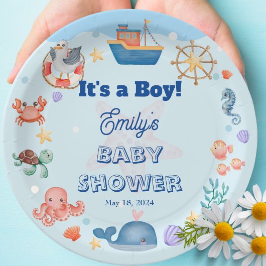 Blue Under Sea Baby Boy Shower Pappteller