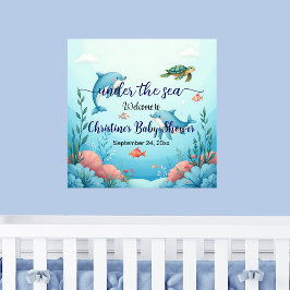 Blue Under Sea Baby Dusche Empfang Poster