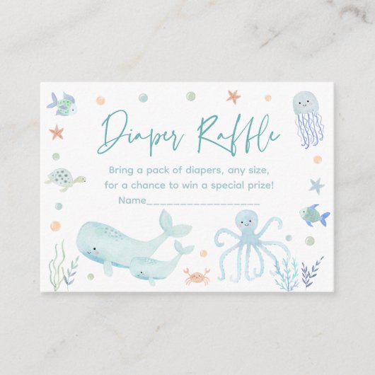Blue Under Sea Baby Shower Diaper Raffle Begleitkarte (Vorderseite)