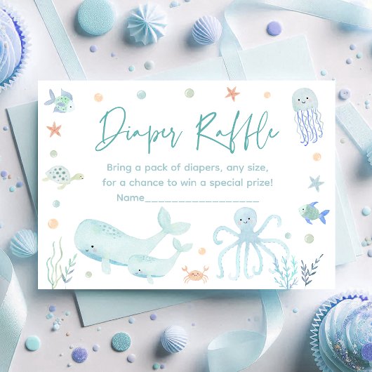 Blue Under Sea Baby Shower Diaper Raffle Begleitkarte
