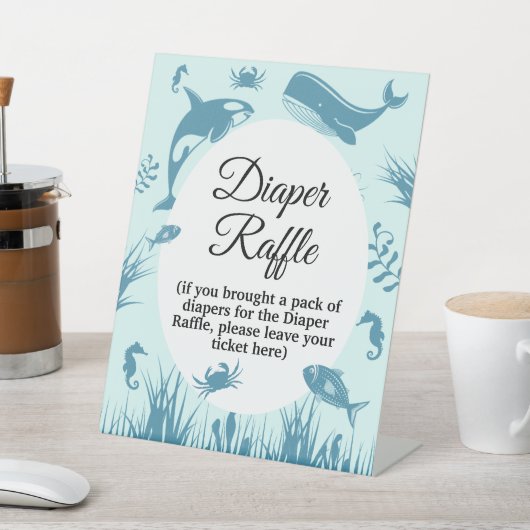 Blue Under Sea Baby Shower Diaper Raffle Sign Sockelschild (In SItu)