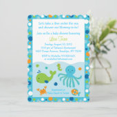 Blue Under Sea Baby Shower Einladung (Stehend Vorderseite)