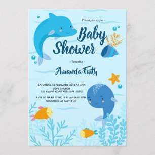 Blue Under Sea Baby Shower für Junge Einladung