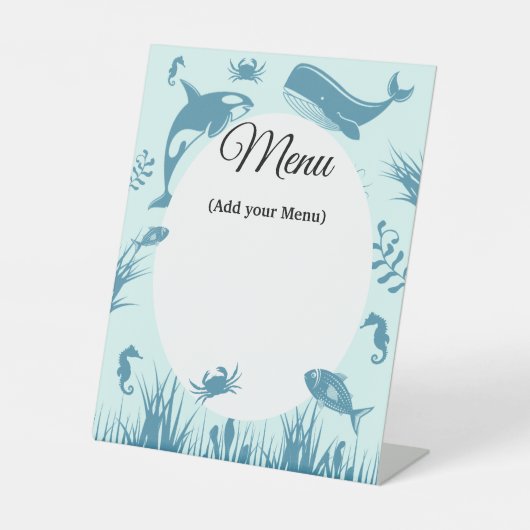 Blue Under Sea Baby Shower Menu Schild (Vorderseite)