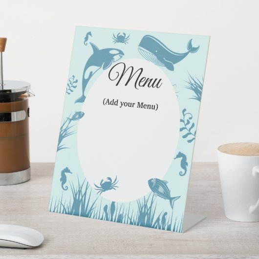 Blue Under Sea Baby Shower Menu Schild (In SItu)