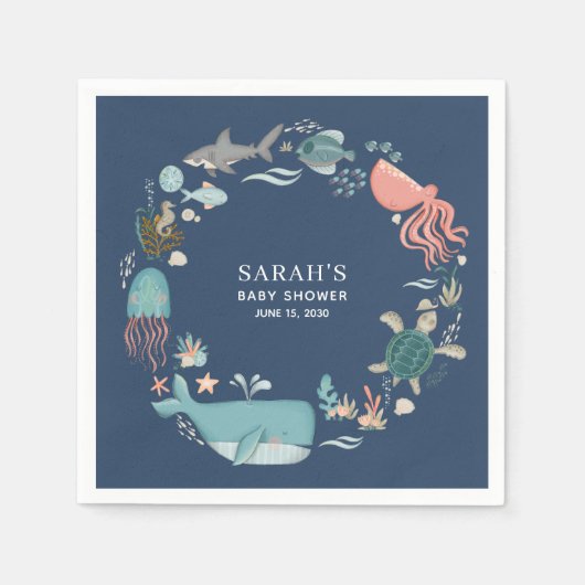 Blue Under Sea Baby Shower Napkins Serviette (Vorderseite)