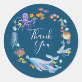 Blue Under Sea Baby Shower Vielen Dank Runder Aufkleber (Vorderseite)