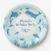 Blue Under Sea Birthday Party Pappteller (Vorderseite)