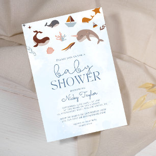 Blue under Sea Boho Niedlich Whale Baby Dusche Einladung