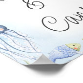 Blue Under Sea Creatures Baby Shower Sign Poster (Ecke)