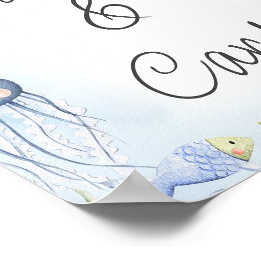 Blue Under Sea Creatures Baby Shower Sign Poster (Ecke)
