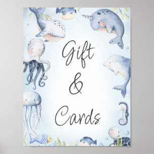 Blue Under Sea Creatures Baby Shower Sign Poster
