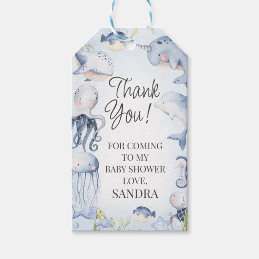 Blue Under Sea Creatures Boys Baby Shower Geschenkanhänger (Vorderseite)