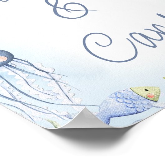 Blue Under Sea Creatures Boys Baby Shower Schild (Ecke)