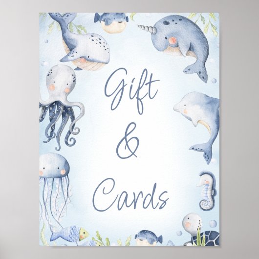 Blue Under Sea Creatures Boys Baby Shower Schild (Vorne)