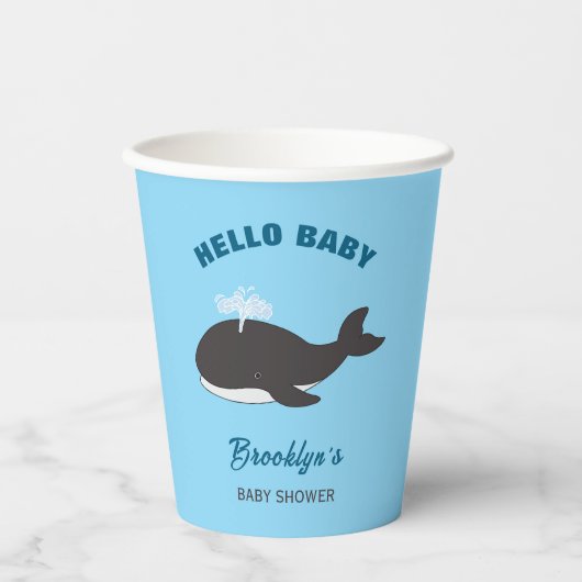 Blue Under Sea Hello Baby Shower Gray Whale Pappbecher (Vorderseite)