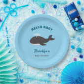 Blue Under Sea Hello Baby Shower Gray Whale Pappteller (Party)