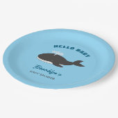 Blue Under Sea Hello Baby Shower Gray Whale Pappteller (Schrägansicht)