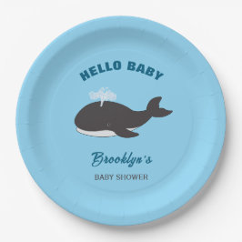 Blue Under Sea Hello Baby Shower Gray Whale Pappteller