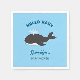 Blue Under Sea Hello Baby Shower Gray Whale Serviette
