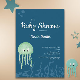 Blue Under Sea Jellyfish Boy Baby Shower Einladung