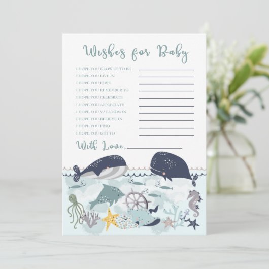 Blue under Sea Ocean Baby Dusche Wünsche für Baby Einladung (Stehend Vorderseite)