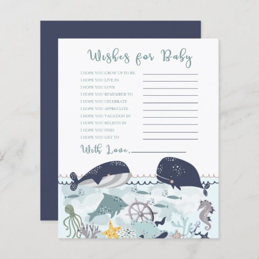 Blue Under Sea Ocean Baby Shower Wishes for Baby I (Vorne/Hinten)