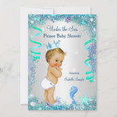 Blue under Sea Prince Baby Dusche Blonde Baby Einladung (Vorderseite)
