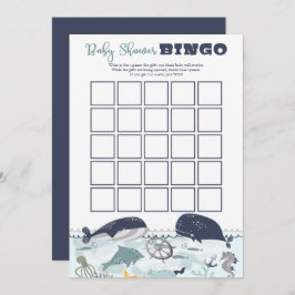Blue Under Sea Theme Baby Shower Bingo Einladung