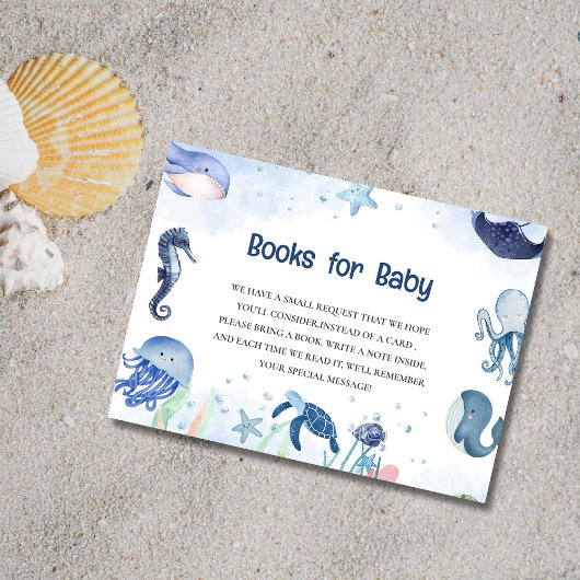 Blue Under the sea baby dusche Book Enclosure Card Begleitkarte