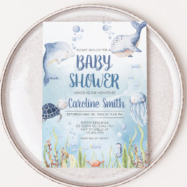 Blue Under the Sea Baby Shower Einladung