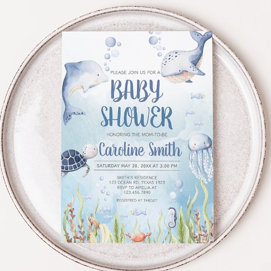 Blue Under the Sea Baby Shower Einladung