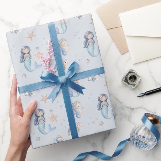 Blue Under the Sea Mermaid Birthday Geschenkpapier (Schenken)