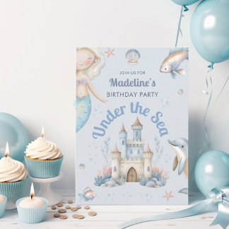 Blue Under the Sea Mermaid Birthday Party Einladung