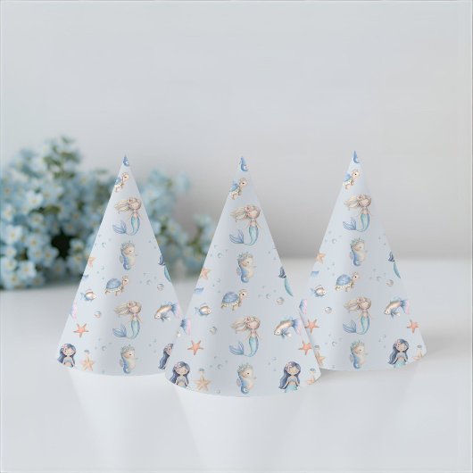 Blue Under the Sea Mermaid Birthday Partyhütchen