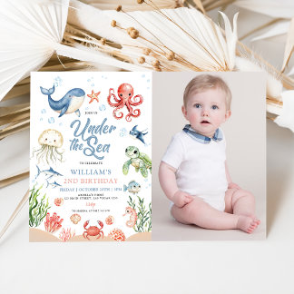 Blue Under The Sea Ocean Animal Photo Birthday Einladung