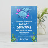 Blue Underwater Axolotl Kids Boys Fun Geburtstag Einladung (Stehend Vorderseite)