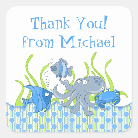 Blue Underwater Critters Birthday Fevor Stickers (Vorderseite)