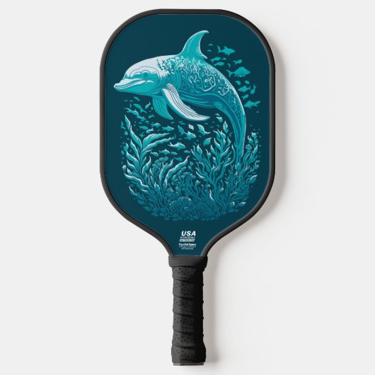 Blue Underwater Dolphin Art Pickleball Schläger (Vorderseite)
