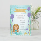 Blue Underwater Mermaid Princess Brown Einladung (Stehend Vorderseite)