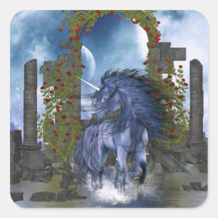 Blue Unicorn 2 Quadratischer Aufkleber