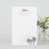 Blue Unicorn and Stars Briefpapier (Stehend Vorderseite)