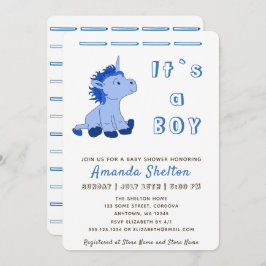 Blue Unicorn Baby Boy Shower Einladungskarte Einladung