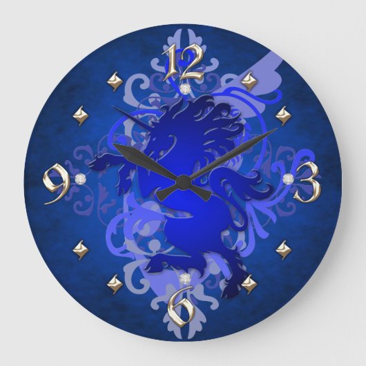 Blue Unicorn Fantasy Clock Große Wanduhr (Vorderseite)