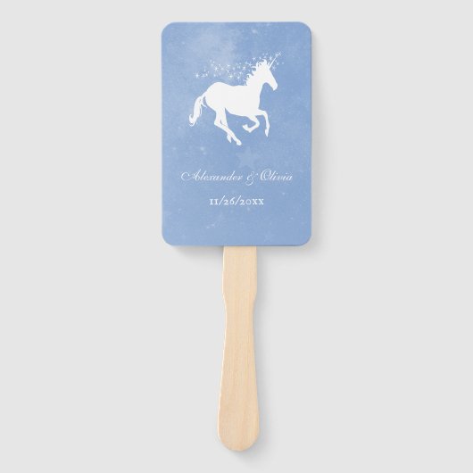 Blue Unicorn Gastgeschenk Hochzeit Handfan Fächer (Vorderseite)