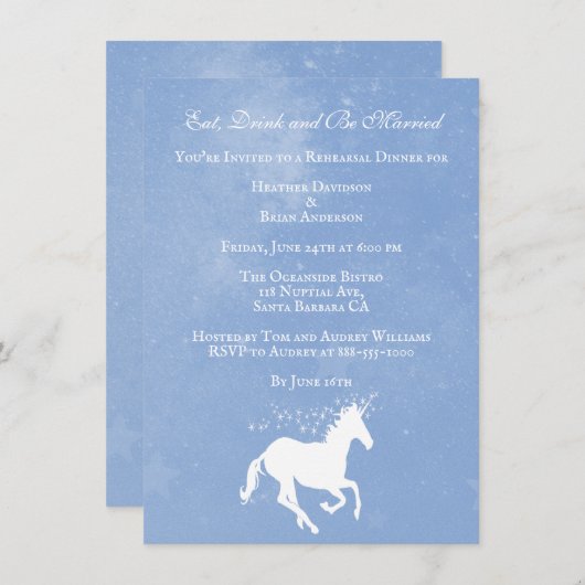 Blue Unicorn Hochzeitsessen Probe Einladung (Vorne/Hinten)