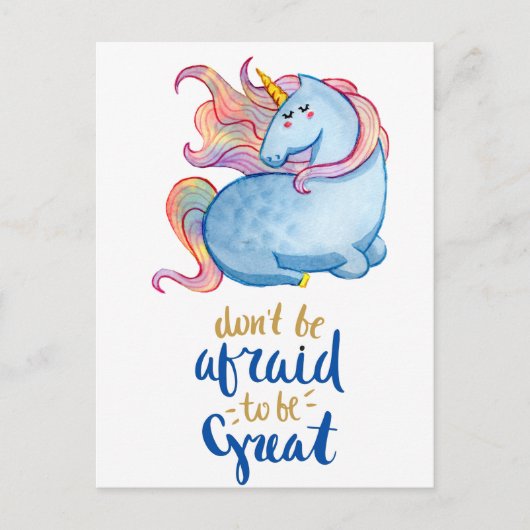 Blue Unicorn Inspiration Zitat Postkarte (Vorderseite)